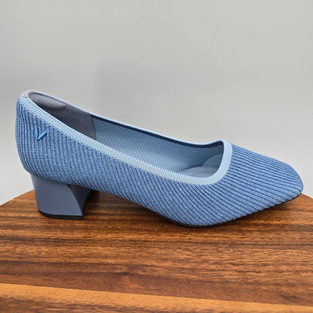 Vivaia Melody Heels Womens 9 40 Denim Blue Knit Square Toe Slip On Chunky Pumps